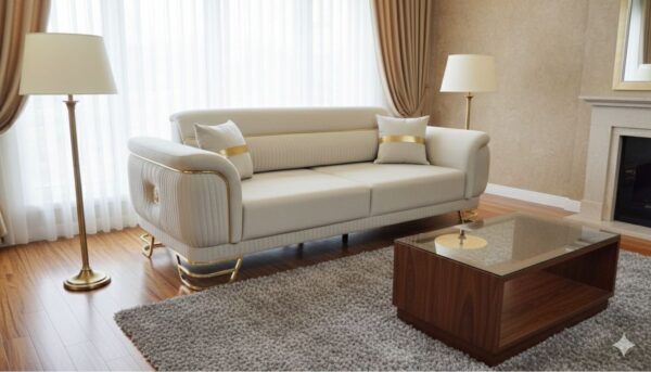 Premium White Sofa With Gold Accents