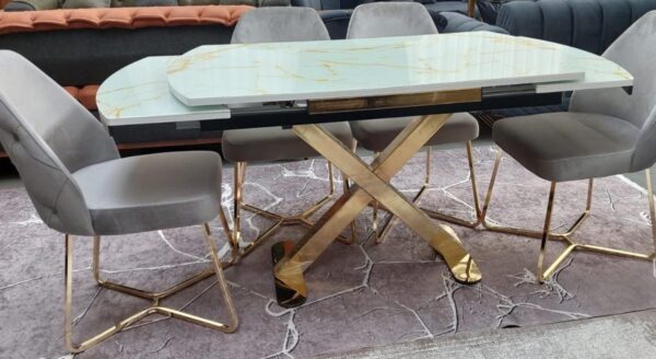 Golden X Legs Extendable Dining Table Set